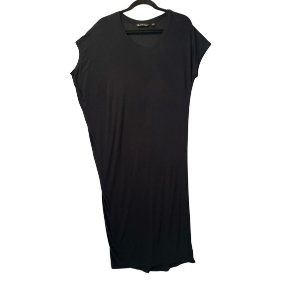 Athleta Dresses & Skirts - Athleta Maxi Dress Womens Small Tall Black Modal Spandex Asymmetrical Cap Sleeve